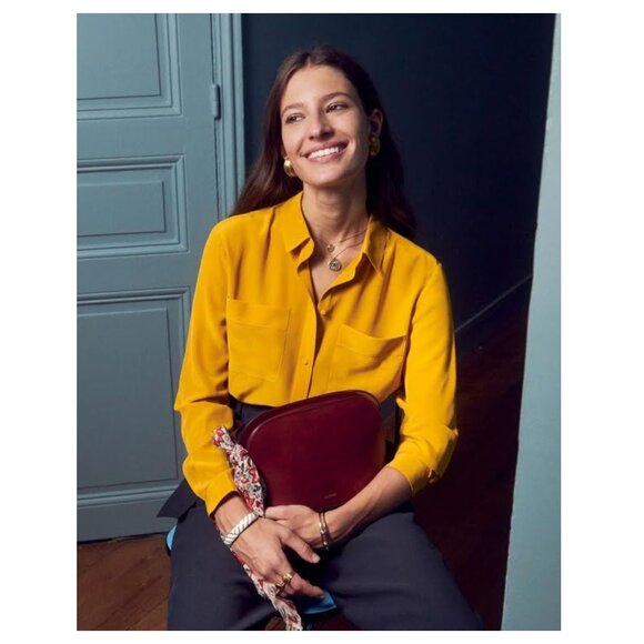 Sezane Tops - SEZANE 100% Silk Button Up Boy Shirt in Mustard
